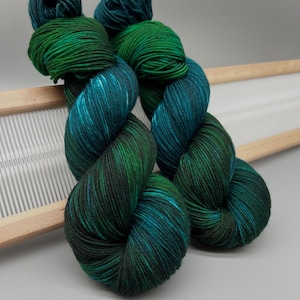 Fae Realm ~ hand dyed yarn - sock / fingering - yarn - green and blue yarn - ready to ship - superwash merino wool