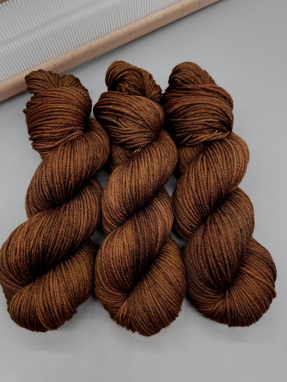 Hazelnut Ready to Ship Hand Dyed Yarn Worsted Brown Yarn Superwash