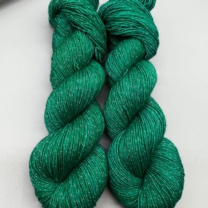 Stardust * Jasmine ~ hand dyed yarn - sparkle yarn - sock / fingering - yarn - knit gift - ready to ship - green yarn