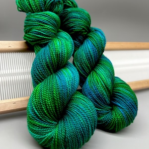 Kelp Forest~ hand dyed yarn - dk - knit gift - ready to ship - superwash merino - wool - yarn - variegated - blue / green yarn - silk blend