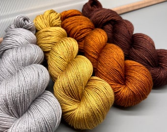 Hand Dyed Silk Yarn Set: The Ingot Collection - Brown, Gold, Silver, Copper