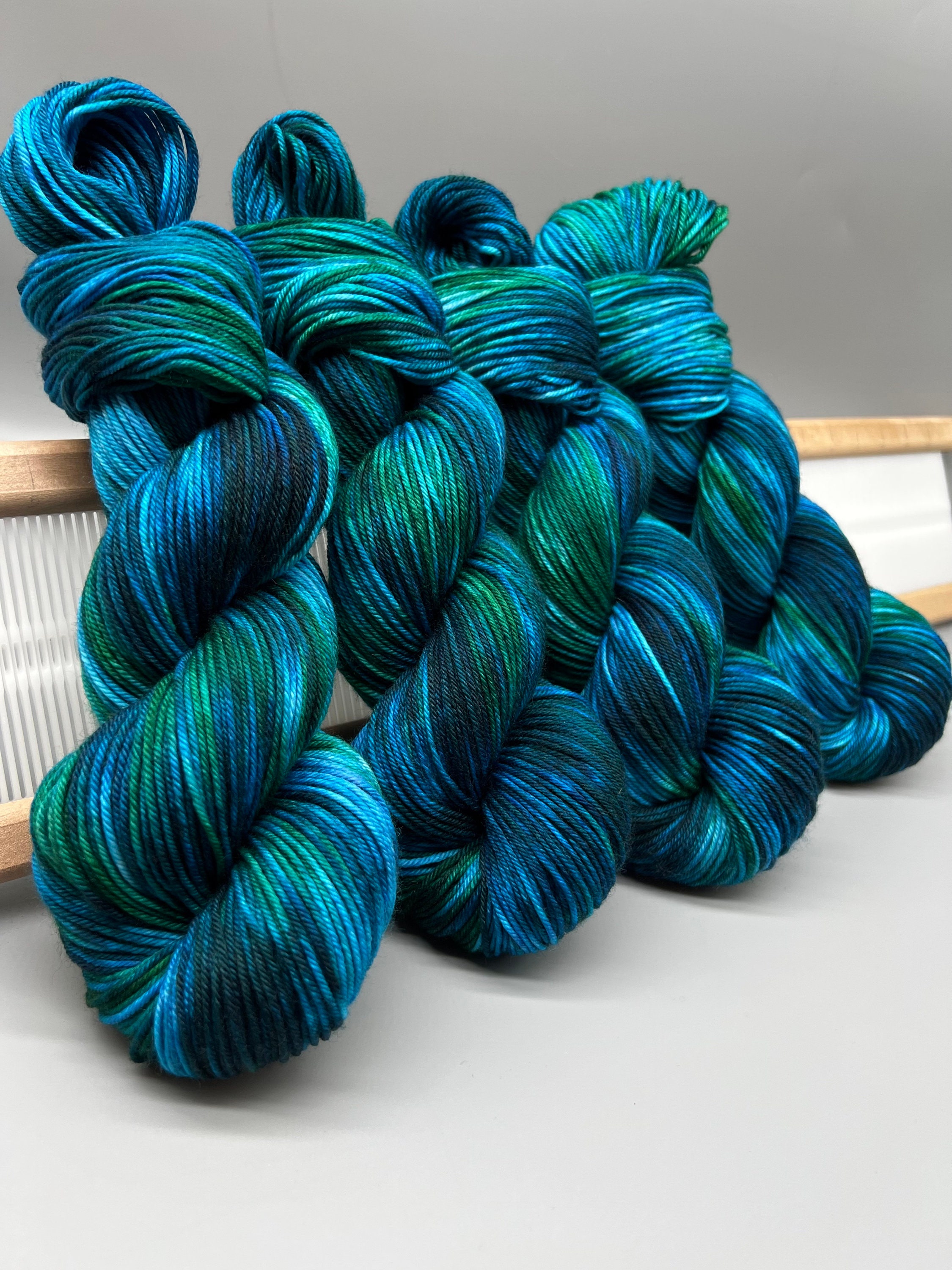 blue green teal dk merino superwash yarn — Dark Lake Fiber Art