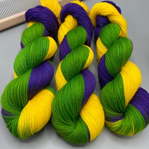 Mardi Gras ~ hand dyed yarn - lace / sock / fingering / sport / dk / worsted / aran / bulky / super bulky - purple / yellow / green