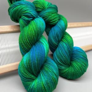 Kelp Forest~ hand dyed yarn - dk - knit gift - ready to ship - superwash merino - wool - yarn - variegated - blue / green yarn - silk blend