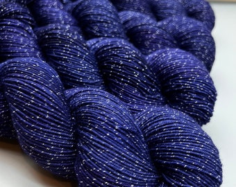 Starfall ~ hand dyed yarn - sparkle yarn - blue yarn - sock / fingering weight - gift for knitter - knit gift - navy - dark blue - yarn