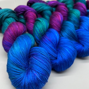 Nebula hand dyed yarn lace / sock / fingering / sport / dk / worsted / aran / bulky yarn / super bulky blue / purple yarn variegated image 4