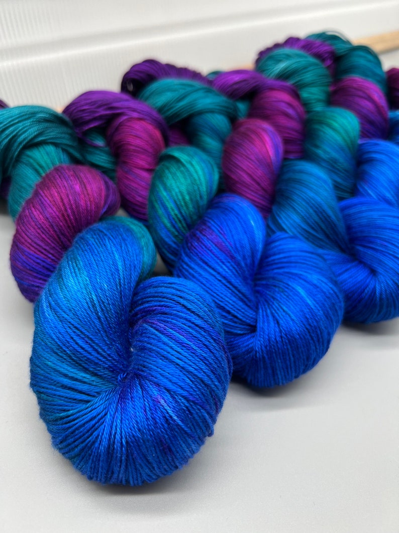 Nebula hand dyed yarn lace / sock / fingering / sport / dk / worsted / aran / bulky yarn / super bulky blue / purple yarn variegated image 4