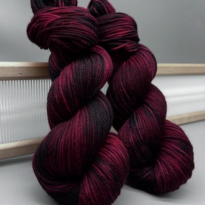 Blackberry Bramble Hand Dyed Yarn: Maroon & Gray