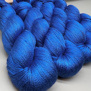 Light Cobalt ~ hand dyed yarn - pure silk - lace weight - blue yarn - ready to ship - mulberry silk - blue silk yarn - yarn