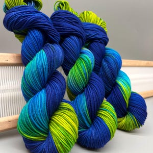 Gaia ~ hand dyed yarn - heavy dk - ready to ship - blue / green - superwash merino - wool - green and blue yarn - knit gift