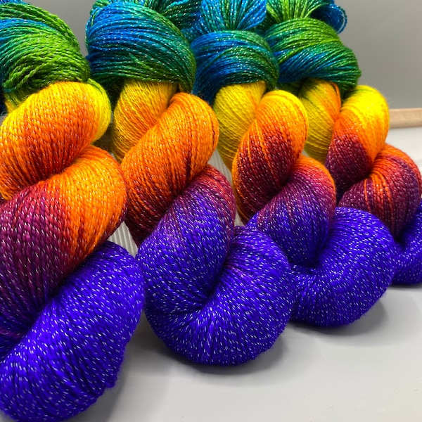 Rainbow Brite  - Sparkle base - hand dyed yarn  - sock / fingering - rainbow yarn