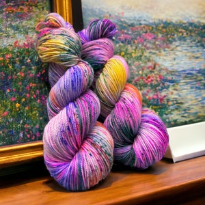 Monet washes of pastel colors speckled with spring flower colors hand dyed yarn available in any weight image 3