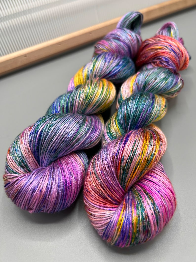 Monet washes of pastel colors speckled with spring flower colors hand dyed yarn available in any weight image 6