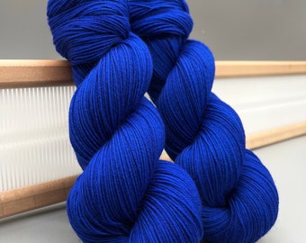 Cobalt Hand Dyed Yarn: Electric Blue Superwash Merino Wool