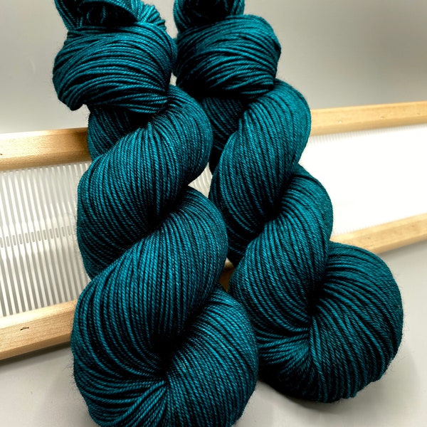 Peacock Plume- hand dyed yarn - teal yarn - lace / sock / fingering / sport / dk / worsted / aran - superwash - blue yarn - knit gift