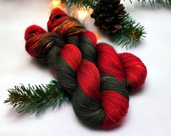 Vintage ~ hand dyed yarn - lace / sock / sport / dk / worsted / aran / bulky / super bulky - variegated - red and green yarn - yarn