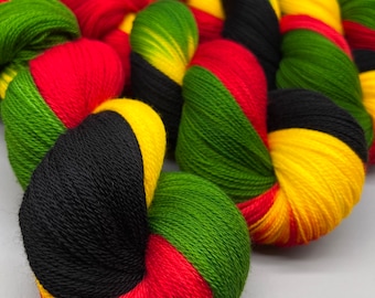 Sab~ hand dyed yarn - lace / sock / fingering / sport / dk / worsted / aran / bulky / super bulky - superwash - green / black / red / yellow