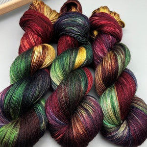 Cozy Autumn Hand Dyed Silk Yarn: Rich Jewel Tones