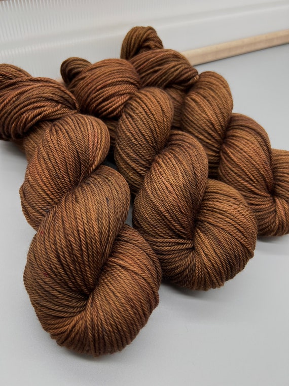 Hazelnut Ready to Ship Hand Dyed Yarn Worsted Brown Yarn Superwash