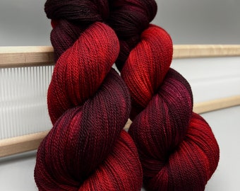 Poinsettia - red yarn - Ready to ship- lace yarn - 2 ply- hand dyed yarn - knit gift - lace weight - gift for knitter - yarn