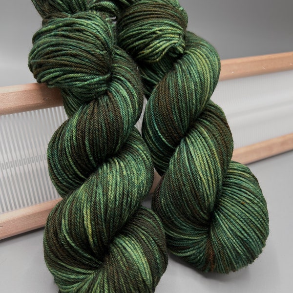 Evergreen - hand dyed yarn - dk - knit gift - ready to ship - superwash merino - wool - yarn - green yarn - green tonal