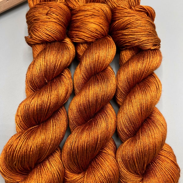 Copper Coins - hand dyed yarn - silk yarn - lace / sock / fingering / sport / dk - yarn - orange / brown yarn - gift - knitting - crochet