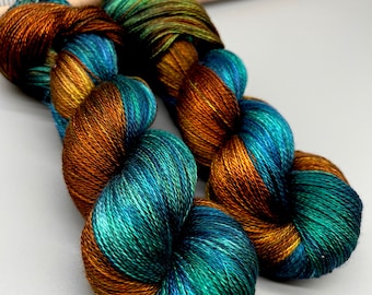 Shoreline Hand Dyed Yarn: Teal, Blue & Brown Superwash Merino