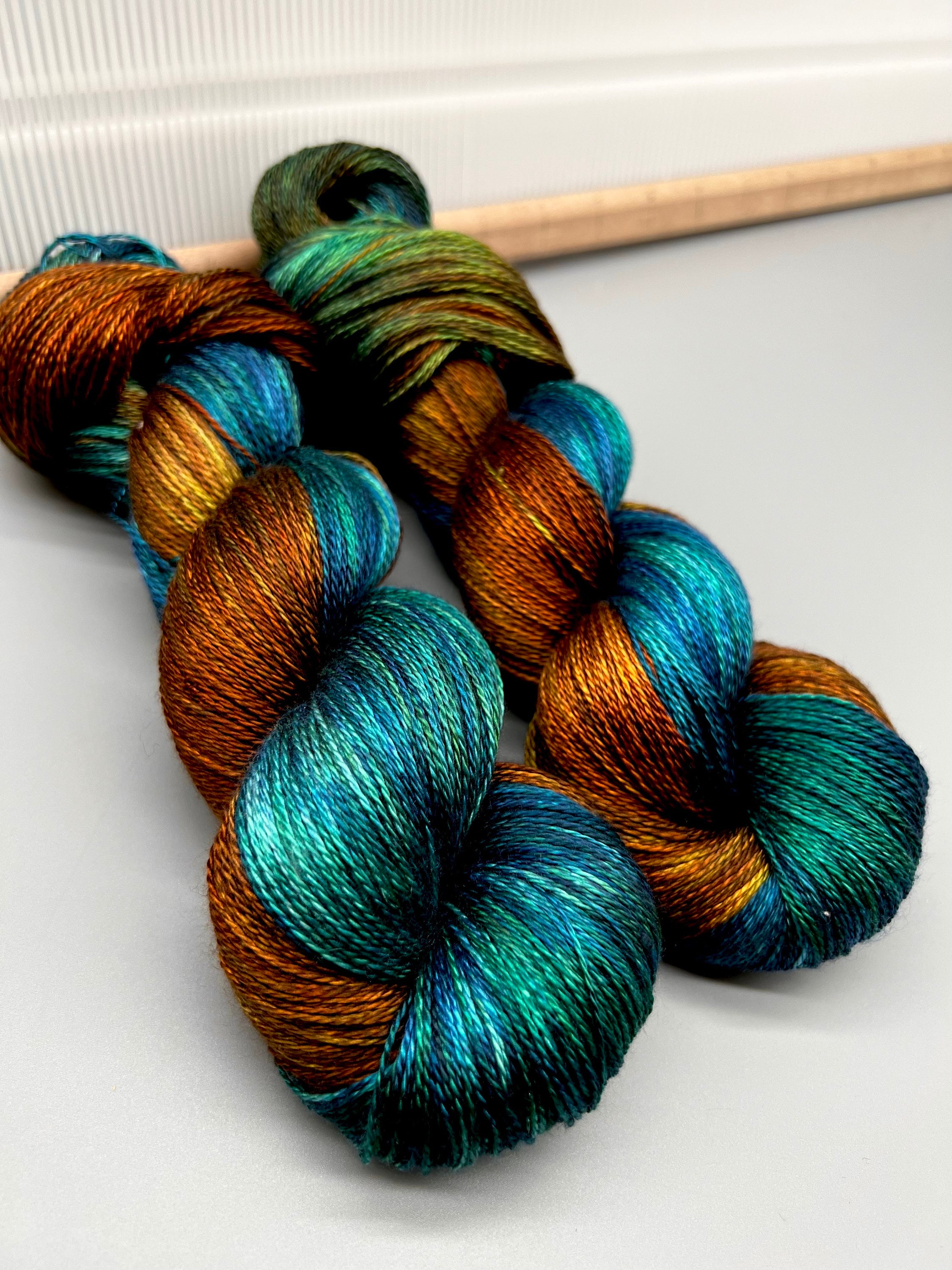 Shoreline Hand Dyed Yarn: Teal, Blue & Brown Superwash Merino
