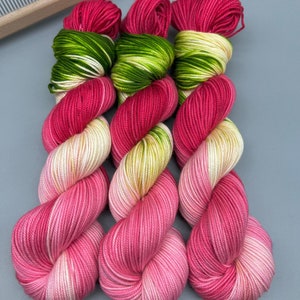 Watermelon ~ hand dyed yarn - lace / sock / fingering / sport / dk / worsted / aran / bulky / super bulky - pink / green yarn - knit gift