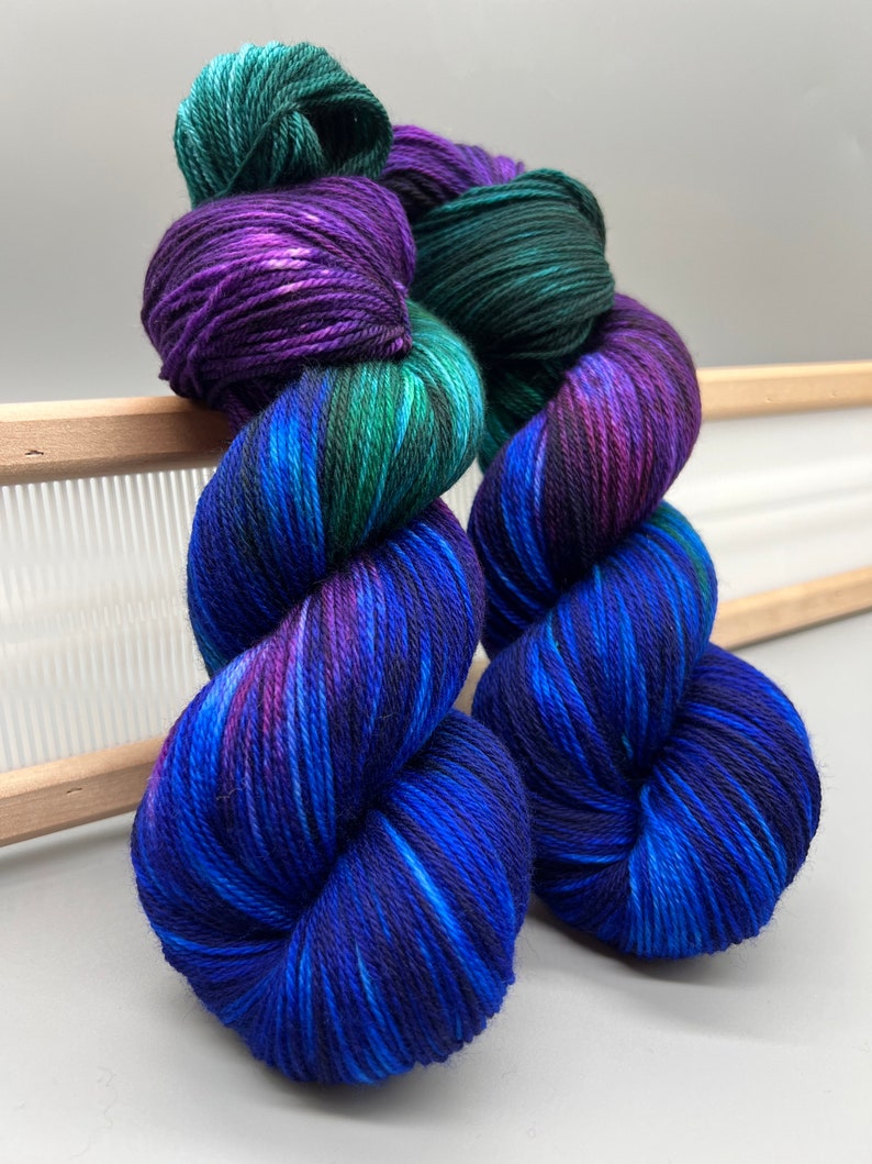 Nebula hand dyed yarn lace / sock / fingering / sport / dk / worsted / aran / bulky yarn / super bulky blue / purple yarn variegated image 5