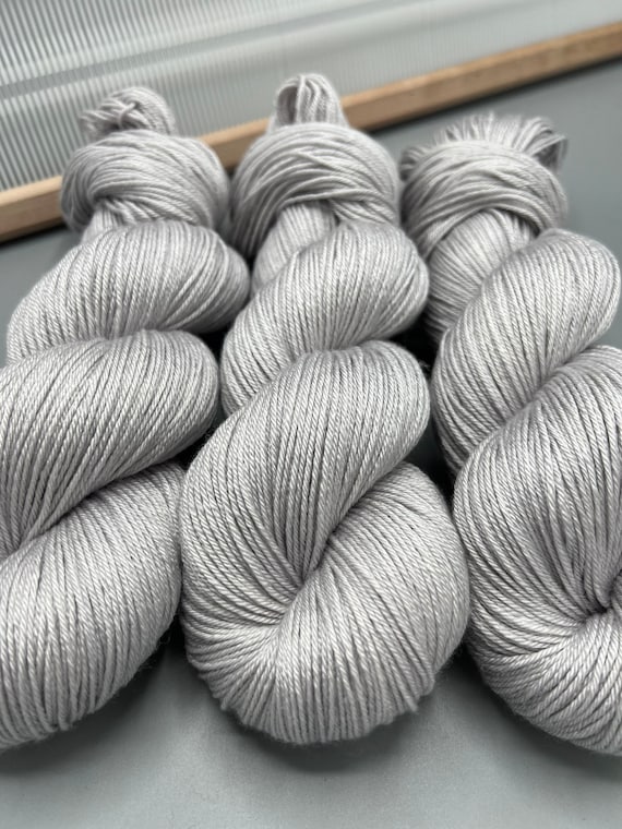Platinum Silver Hand Dyed Yarn Silk Yarn Lace / Sock / Fingering / Dk Gray  Yarn Silk Made to Order Silver Yarn Yarn 