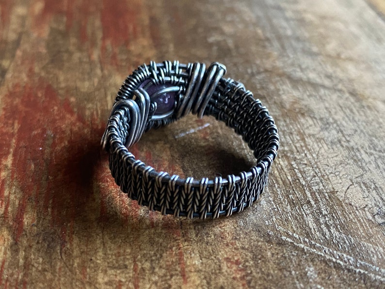 Antiqued Size 8.5 Amethyst Ring Sterling Silver Wire Handmade