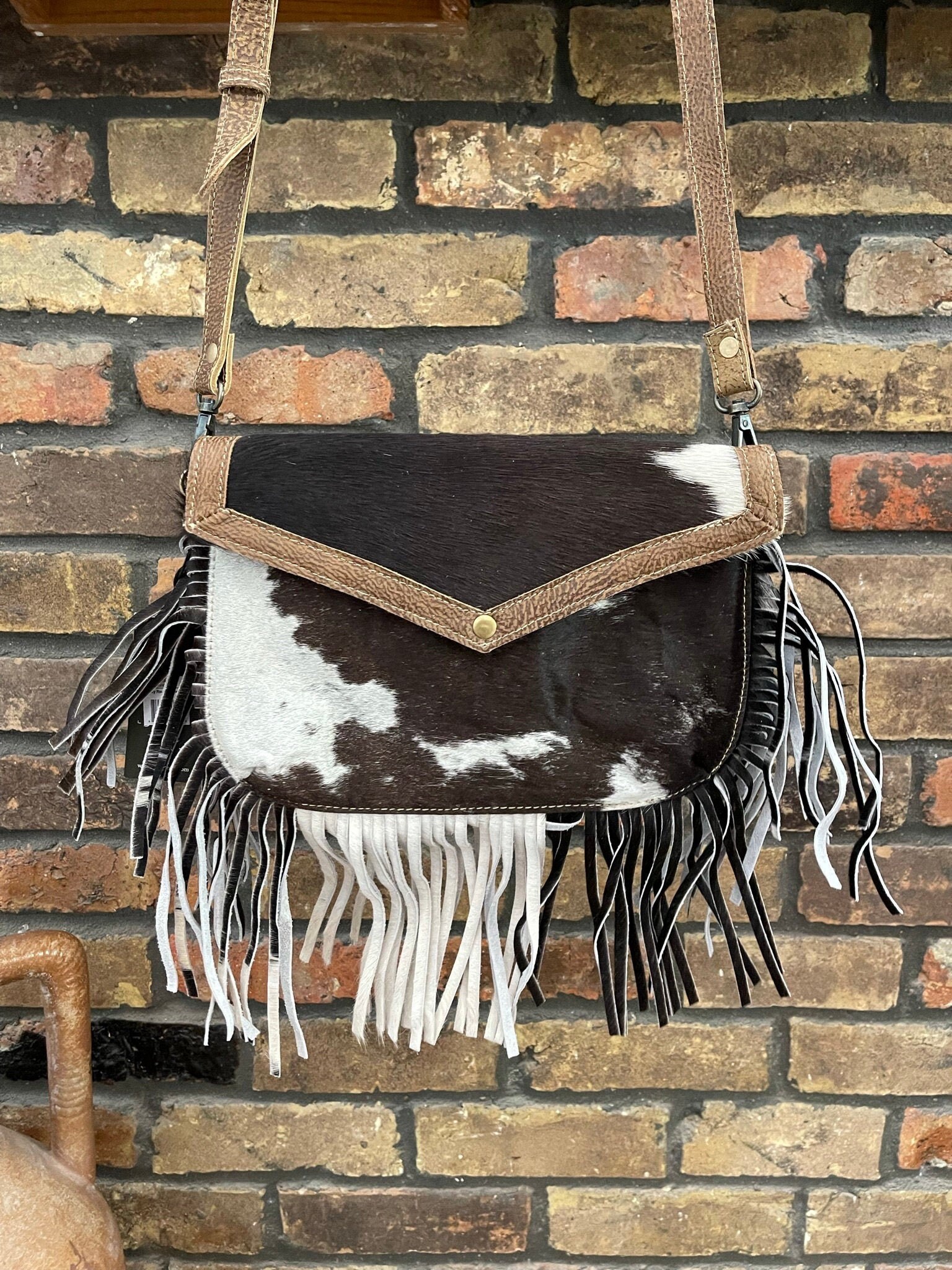 Myra Silky Route Brown Black White Cowhide Leather Fringe | Etsy