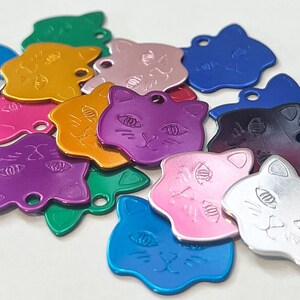 Coloured Cat Head -Pet Tags-  Aluminium - Customised