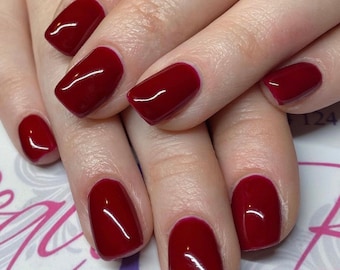 Press On Nails * Berry Red * False Nails * Hand Painted Gel Nails *