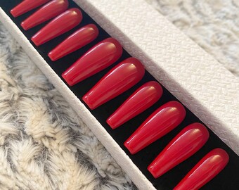 Press On Nails * Classic Red * False Nails * Hand Painted Gel Nails *