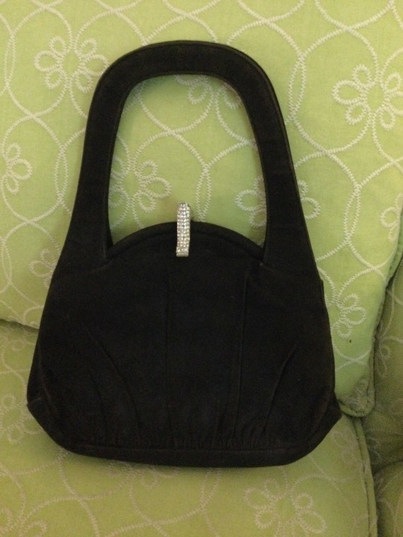 Dofan Vintage Black Suede Handbag, French Black D… - image 1