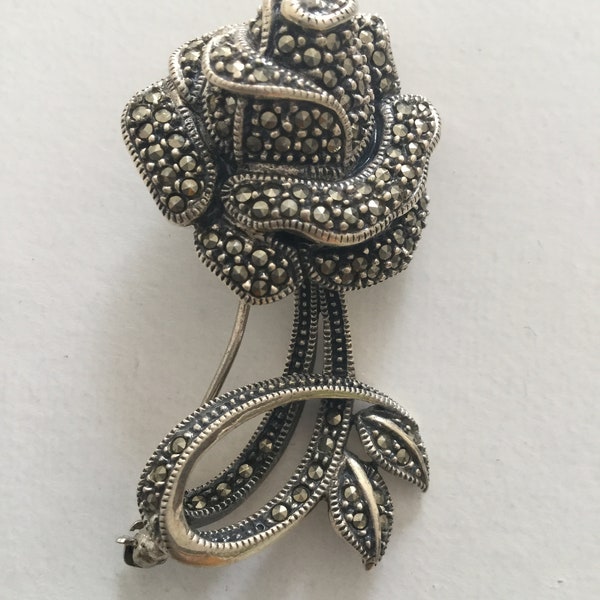 Judith Jack Rose Brooch, Vintage Judith Jack Flower Pin, Sterling & Marcasite Rose Brooch, Vintage Sterling Flower Pin, Mother's Day Gift