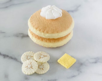 Felt Pancake Set | Pancakes, Bananas, Whipped Cream & Butter Kit | Felt Food | Montessori | Pretend Play Kitchen Food | Felt Breakfast Toys