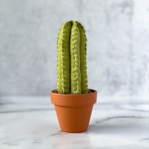 Felt Cactus Plant | Fern Green Tall Barrel Cactus Planter | Fake Plant Décor | Faux Mini Succulent | Fake Cactus in Pot | Felt Succulent