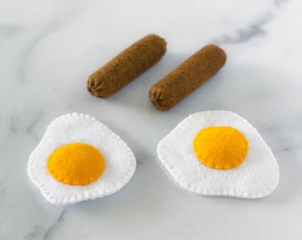 Felt Eggs & Sausage Breakfast | Felt Food | Montessori | Pretend Play Kitchen Food | Felt Breakfast Toys | Breakfast Restaurant Kit