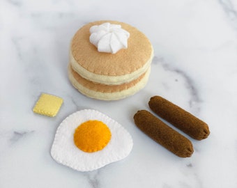 Felt Pancake Breakfast Set | Pancakes, Egg, and Sausage Kit | Felt Food | Montessori | Pretend Play Kitchen Food | Felt Breakfast Toys