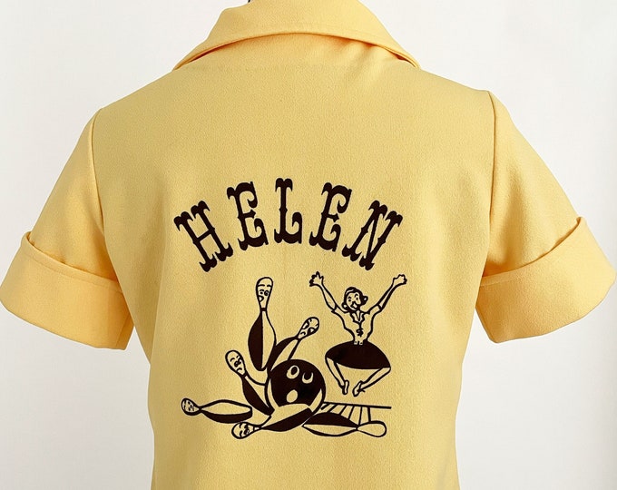 60s 70s Rockabilly Novelty Bowling Shirt Helen Custom Graphic Women's