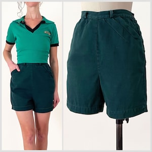 1950s Girl Scouts Troop Leader Shorts | Forest Green Side Zip High Waisted Official Girl Scouts Uniform Shorts | 25 Waist