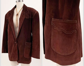 80s Cache Brown Suede Western Jacket | Equestrian Boho Western Mesh Suede Blazer | Large / XL