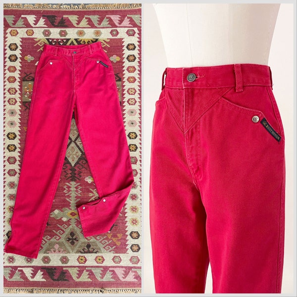 Vintage Rocky Mountain Red Western Jeans | Rockies Red High Waisted Bareback Cut Out Jeans | 25 / 26 Waist Tall