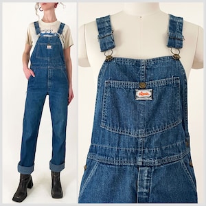 Vintage 1970s 70s Pointer indigo blue denim overalls dungarees low x back  workwear 38 x 29 bib and brace rockabilly unisex mens womens