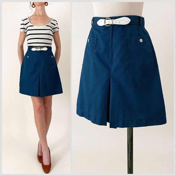70s Navy Blue Belted Culottes | Gator of Florida High Waisted Culotte Shorts | 27 Waist