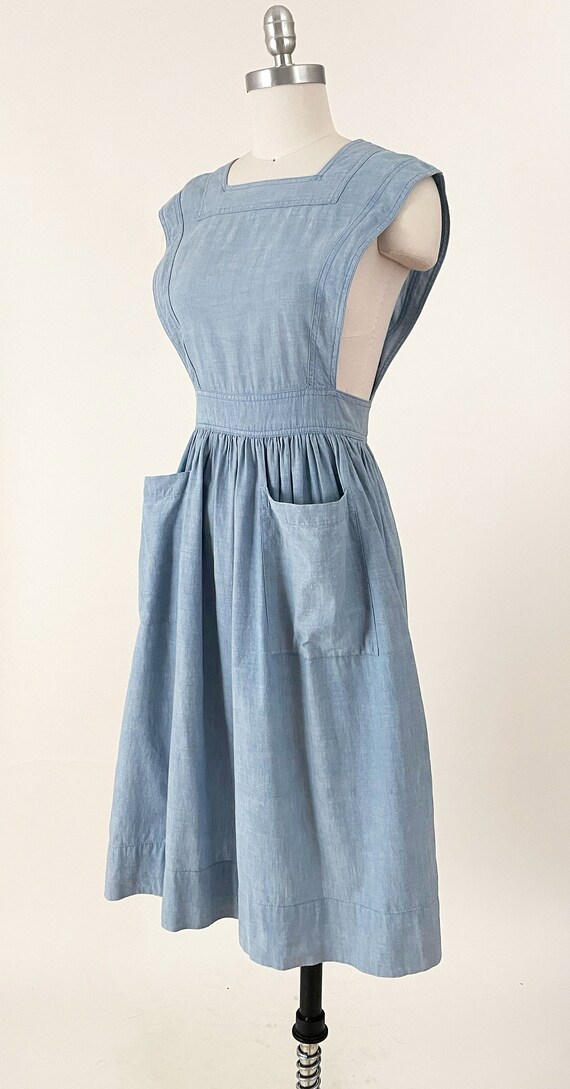 1940s Chambray Apron Dress | Selvedge Chambray Bu… - image 4