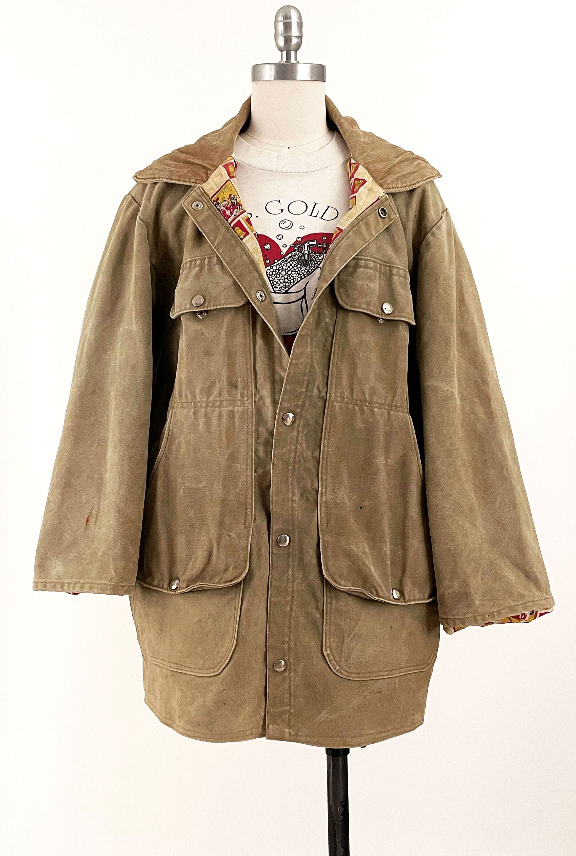 Vintage Duck Canvas Firefighter Coat | Fireman Novelty Print